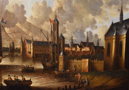 Vue Côtière Avec Ville Fortifiée, Peter Van Der Velde (anvers 1634 - C.1714)