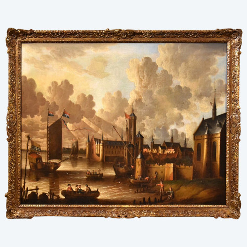 Vue Côtière Avec Ville Fortifiée, Peter Van Der Velde (anvers 1634 - C.1714)