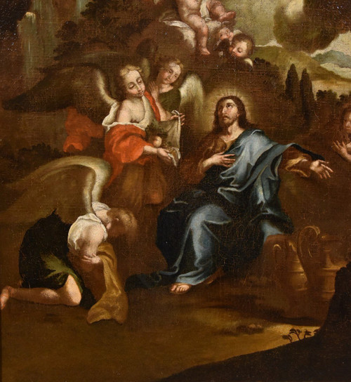 Christ Entouré d'Anges Dans Le Désert, Pietro Da Cortona (cortone 1597 - Rome 1669) Cercle De