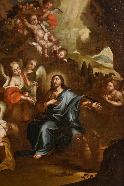 Christ Entouré d'Anges Dans Le Désert, Pietro Da Cortona (cortone 1597 - Rome 1669) Cercle De