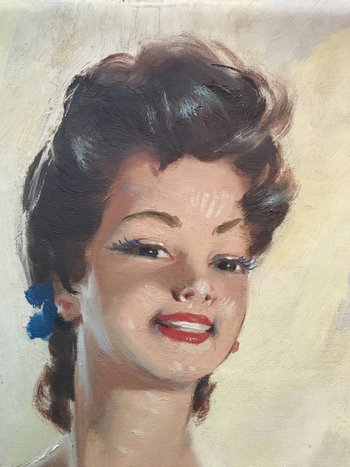 Öl auf Leinwand junge nackte Frau der 1950er Jahre unleserliche Signatur
