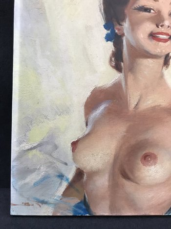 Öl auf Leinwand junge nackte Frau der 1950er Jahre unleserliche Signatur