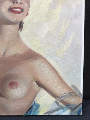 Öl auf Leinwand junge nackte Frau der 1950er Jahre unleserliche Signatur