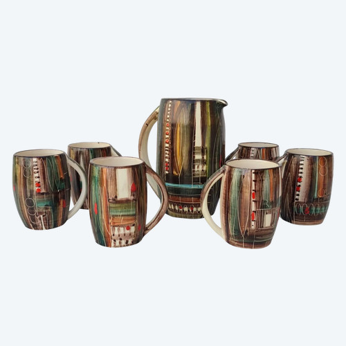 Servizio vintage di aranciata in ceramica della manifattura "Fenice" di Albisola (Italia)