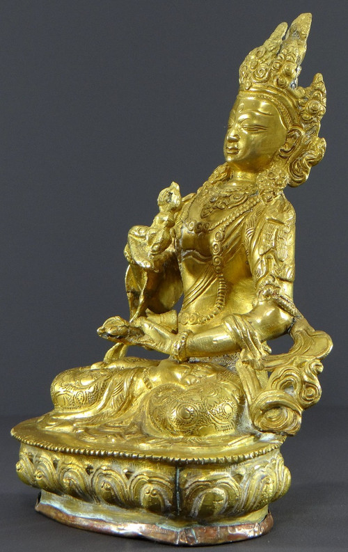 Tibet, Fine XIX Secolo-inizi XX Secolo, Statua Di Tara In Bronzo Dorato.