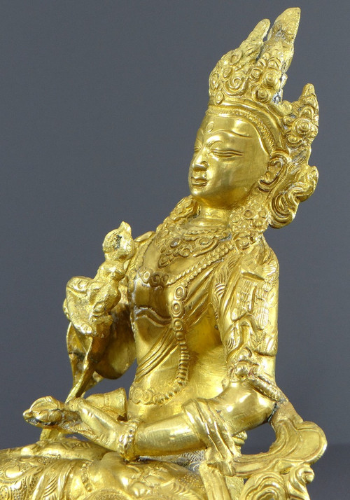Tibet, Fine XIX Secolo-inizi XX Secolo, Statua Di Tara In Bronzo Dorato.