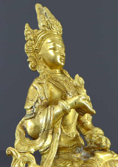 Tibet, Fine XIX Secolo-inizi XX Secolo, Statua Di Tara In Bronzo Dorato.
