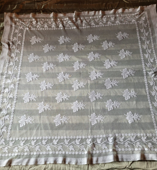 Small embroidered tulle tablecloth, circa 1900
