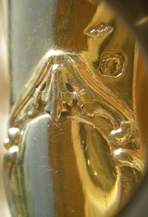 Scatola di 12 cucchiai e pinze per zucchero abbinate in vermeil Orafo T. Berthier fine XIX secolo