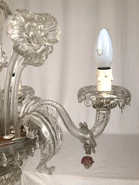 Lampadario in vetro di Murano a quattro bracci di luce, fine '800