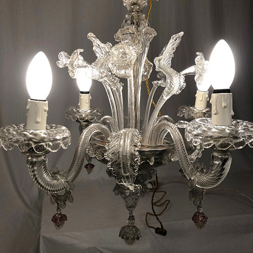 Lampadario in vetro di Murano a quattro bracci di luce, fine '800