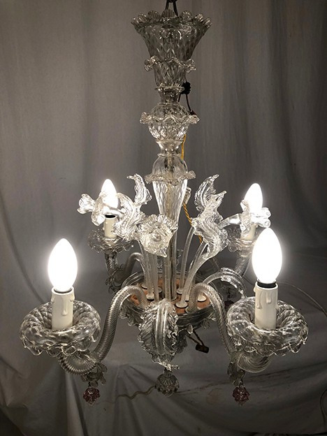 Lampadario in vetro di Murano a quattro bracci di luce, fine '800