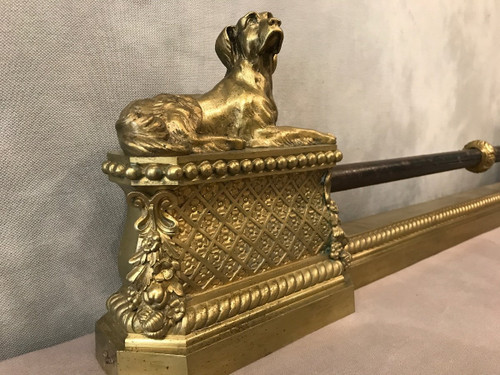Kaminbar, Kaminbar aus Bronze, dekoriert mit Hunden, 19. Jahrhundert