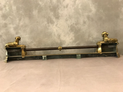 Kaminbar, Kaminbar aus Bronze, dekoriert mit Hunden, 19. Jahrhundert