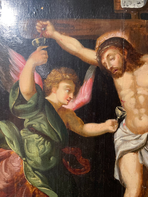 Kreuzigung mit drei Engeln - Öl Auf Holz -XVII.