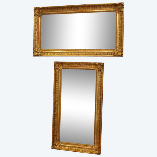 Paire De Miroirs Anciens Rectangle, Feuille d'Or 52 X 93 Cm