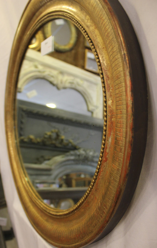 Louis Philippe Oval Mirror, Engraved Original Gold Leaf 64 X 74 Cm