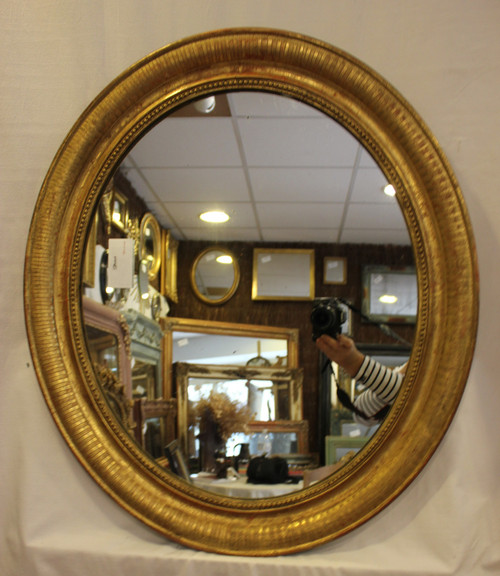 Louis Philippe Oval Mirror, Engraved Original Gold Leaf 64 X 74 Cm