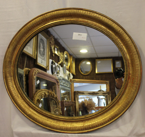 Louis Philippe Oval Mirror, Engraved Original Gold Leaf 64 X 74 Cm