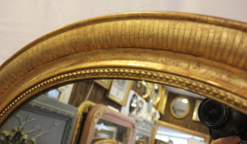 Louis Philippe Oval Mirror, Engraved Original Gold Leaf 64 X 74 Cm