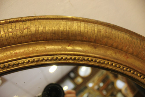 Louis Philippe Oval Mirror, Engraved Original Gold Leaf 64 X 74 Cm