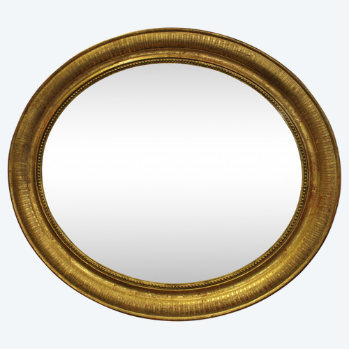 Louis Philippe Oval Mirror, Engraved Original Gold Leaf 64 X 74 Cm