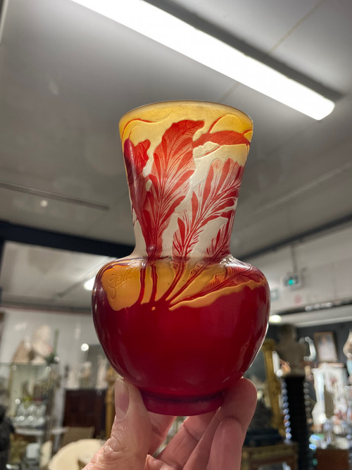 Etablissement Gallé - Vase Gallé Aux Algues Marines H: 14 Cm Epoque Art Nouveau