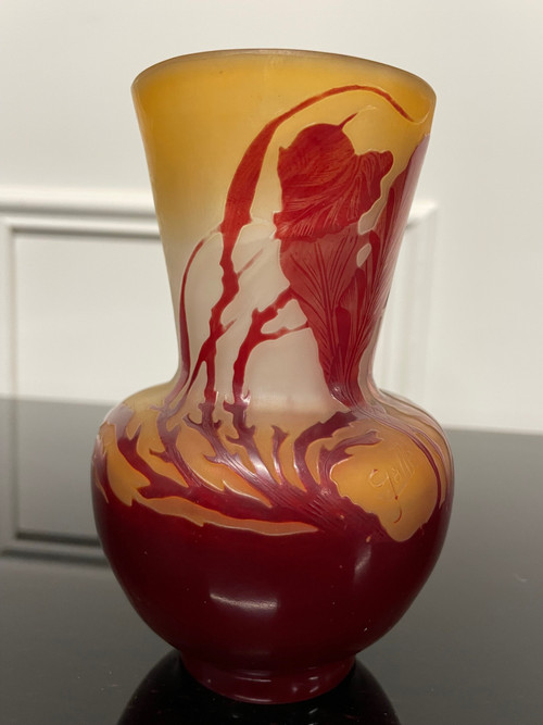 Etablissement Gallé - Vase Gallé Aux Algues Marines H: 14 Cm Epoque Art Nouveau