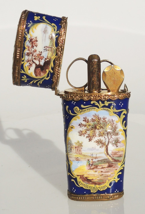 Sewing set in a late 18th-early 19th-century enamelled case