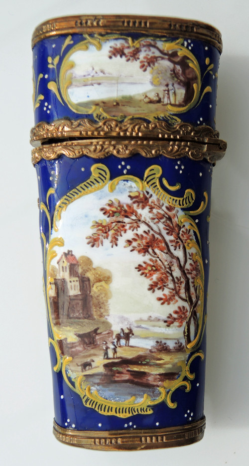 Sewing set in a late 18th-early 19th-century enamelled case