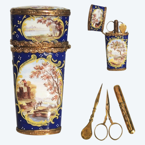 Sewing set in a late 18th-early 19th-century enamelled case