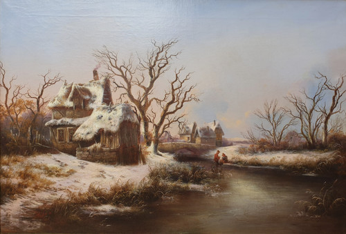 Georg HÖHN Paesaggio innevato tedesco Pittore romantico del XIX secolo