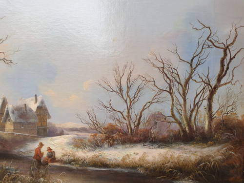 Georg HÖHN Paesaggio innevato tedesco Pittore romantico del XIX secolo