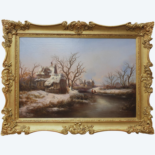 Georg HÖHN Paesaggio innevato tedesco Pittore romantico del XIX secolo