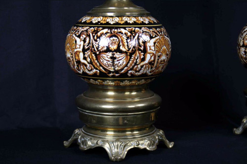 Coppia di lampade Gien, non elettrificate, XIX secolo