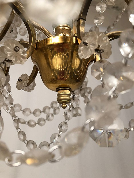 Lampadario a cinque luci, metallo dorato, fine XIX secolo