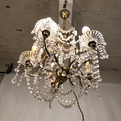 Lampadario a cinque luci, metallo dorato, fine XIX secolo