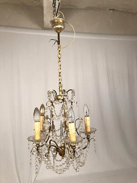 Lampadario a cinque luci, metallo dorato, fine XIX secolo