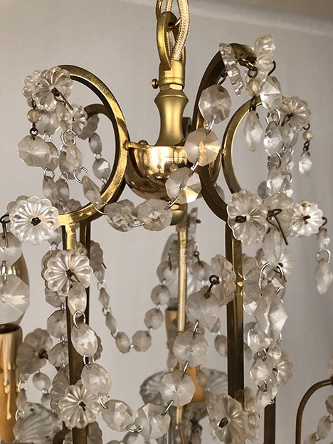Lampadario a cinque luci, metallo dorato, fine XIX secolo