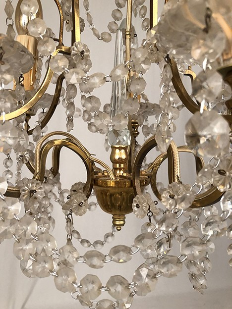 Lampadario a cinque luci, metallo dorato, fine XIX secolo