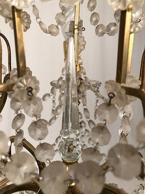 Lampadario a cinque luci, metallo dorato, fine XIX secolo