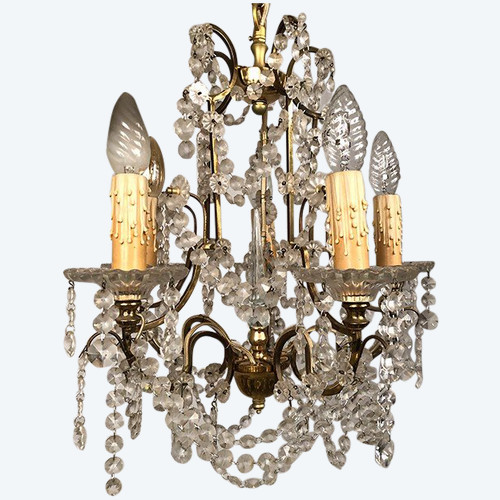 Lampadario a cinque luci, metallo dorato, fine XIX secolo