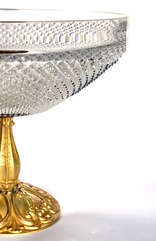 Coupe centre de table en cristal et bronze doré 