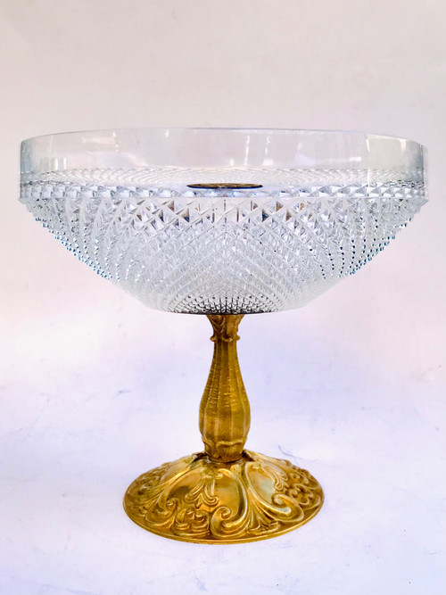 Coupe centre de table en cristal et bronze doré 