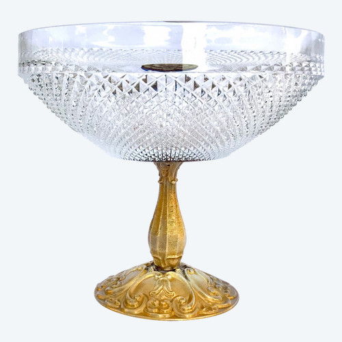 Coupe centre de table en cristal et bronze doré 