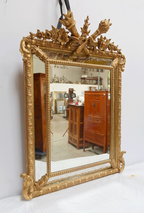 Gilded wood mirror with glazing beads, Louis XIV style, Napoleon III period - 19th century