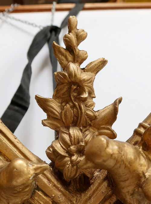 Gilded wood mirror with glazing beads, Louis XIV style, Napoleon III period - 19th century