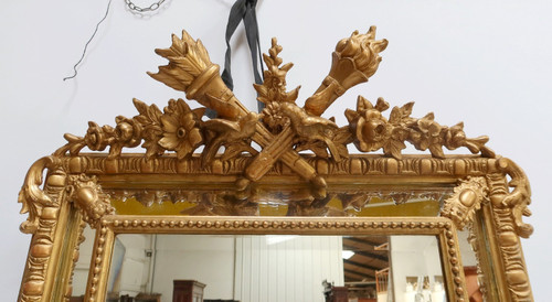 Gilded wood mirror with glazing beads, Louis XIV style, Napoleon III period - 19th century