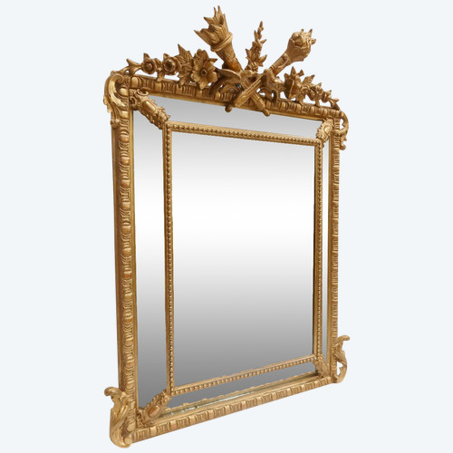 Gilded wood mirror with glazing beads, Louis XIV style, Napoleon III period - 19th century