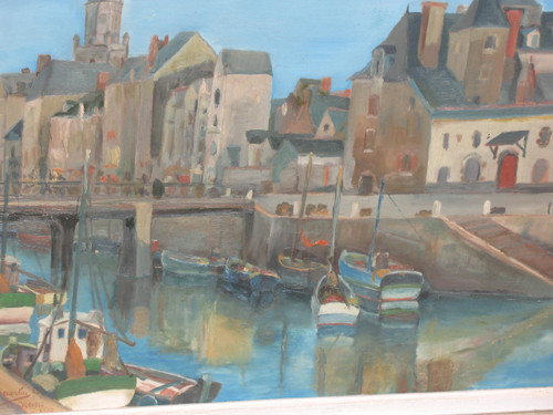 Port du Croisic huile sur isorel signée Georges Demoulin Scène de port 